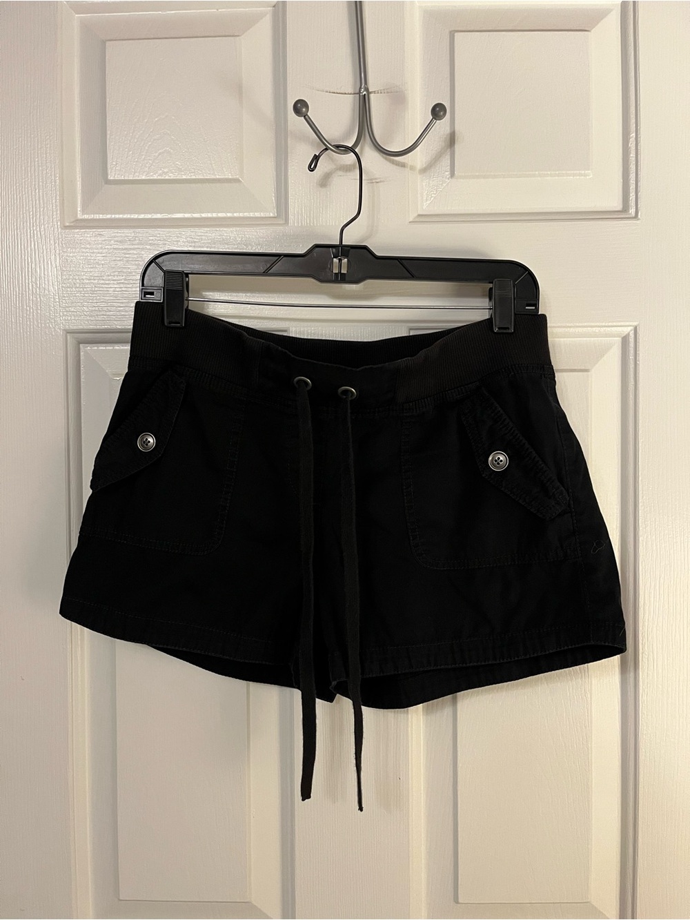 Ann Taylor Loft Casual Black Shorts Elastic Waist Pockets Tie Sz 4 Cotton